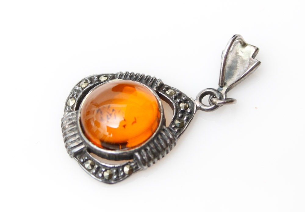 Sterling and Amber Ring and Pendant