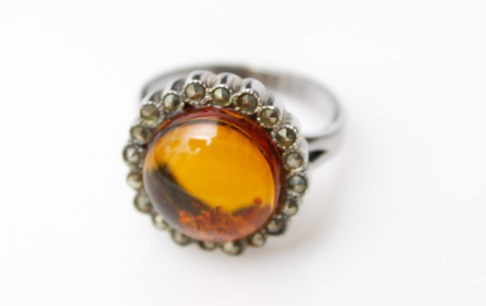 Sterling and Amber Ring and Pendant