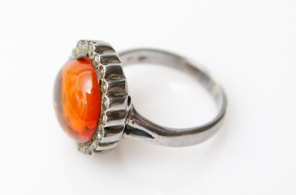 Sterling and Amber Ring and Pendant