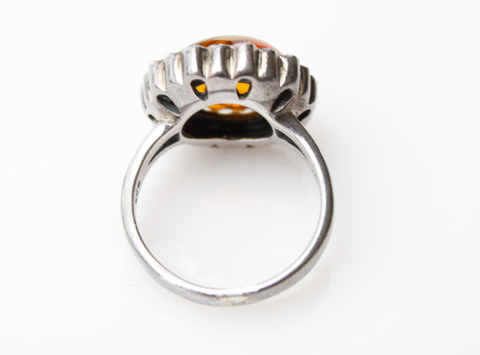 Sterling and Amber Ring and Pendant