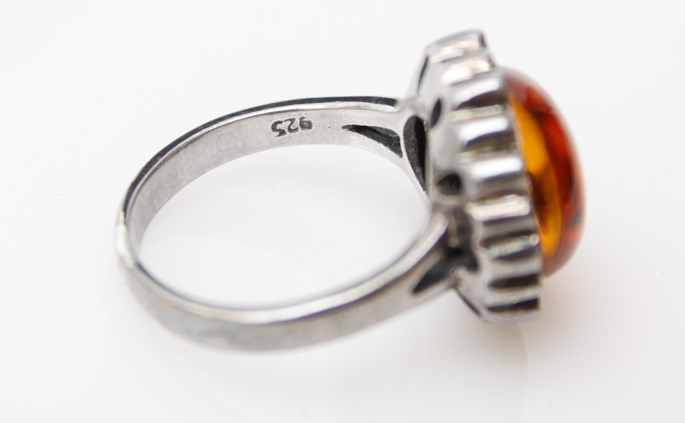 Sterling and Amber Ring and Pendant