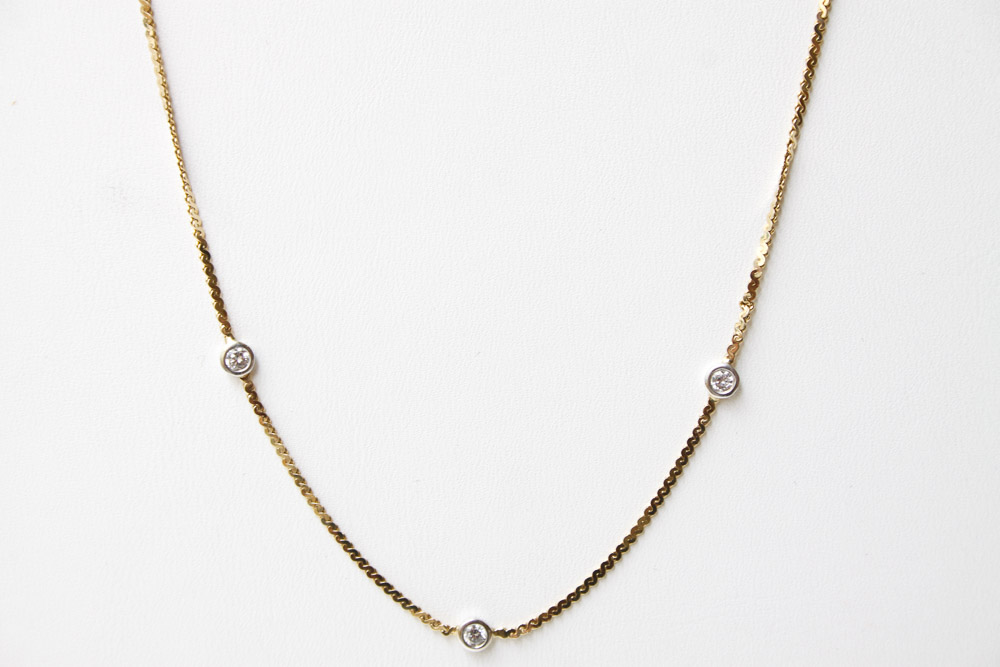 14K Gold Necklace with Three Diamonds