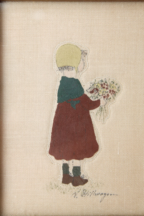 Antique Skeleton Key and Painted Needlepoint