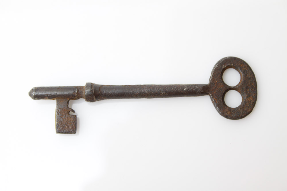 Antique Skeleton Key and Painted Needlepoint