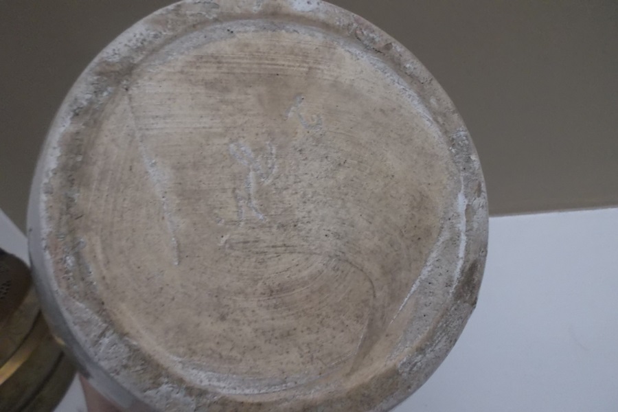 Brown and White Glazed Stoneware Bean Pot