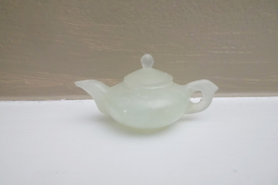 Chinese Carved Stone Incense Burner and Miniature Jade Teapot