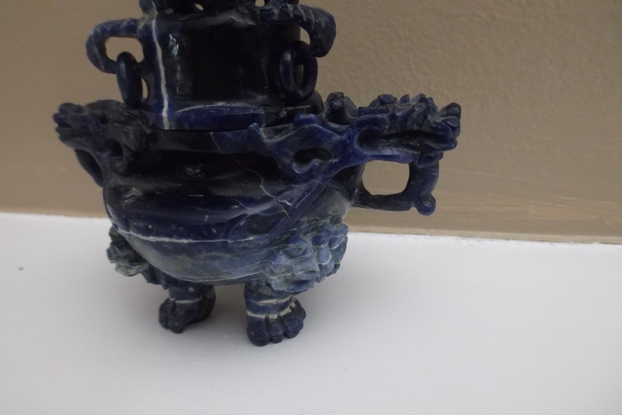 Chinese Carved Stone Incense Burner and Miniature Jade Teapot