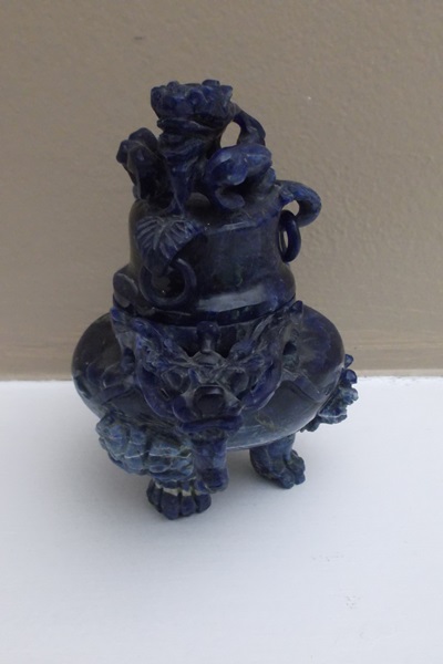 Chinese Carved Stone Incense Burner and Miniature Jade Teapot