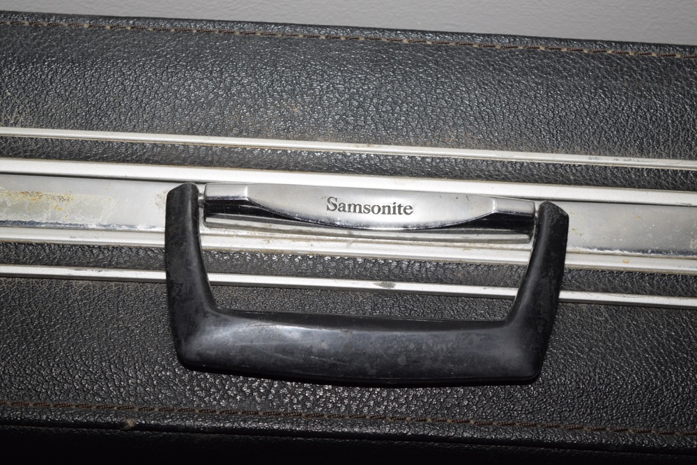 Five Vintage Black Suitcases with Handles