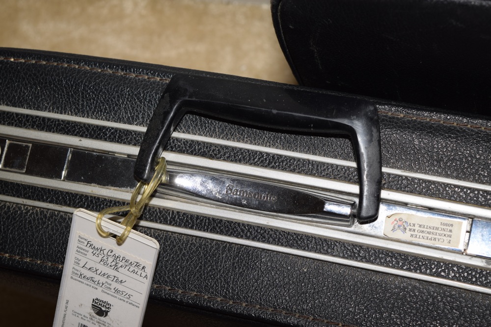 Five Vintage Black Suitcases with Handles