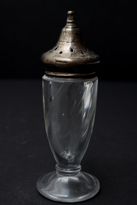 Sterling Capped Shakers and Pewter Serving Dishes