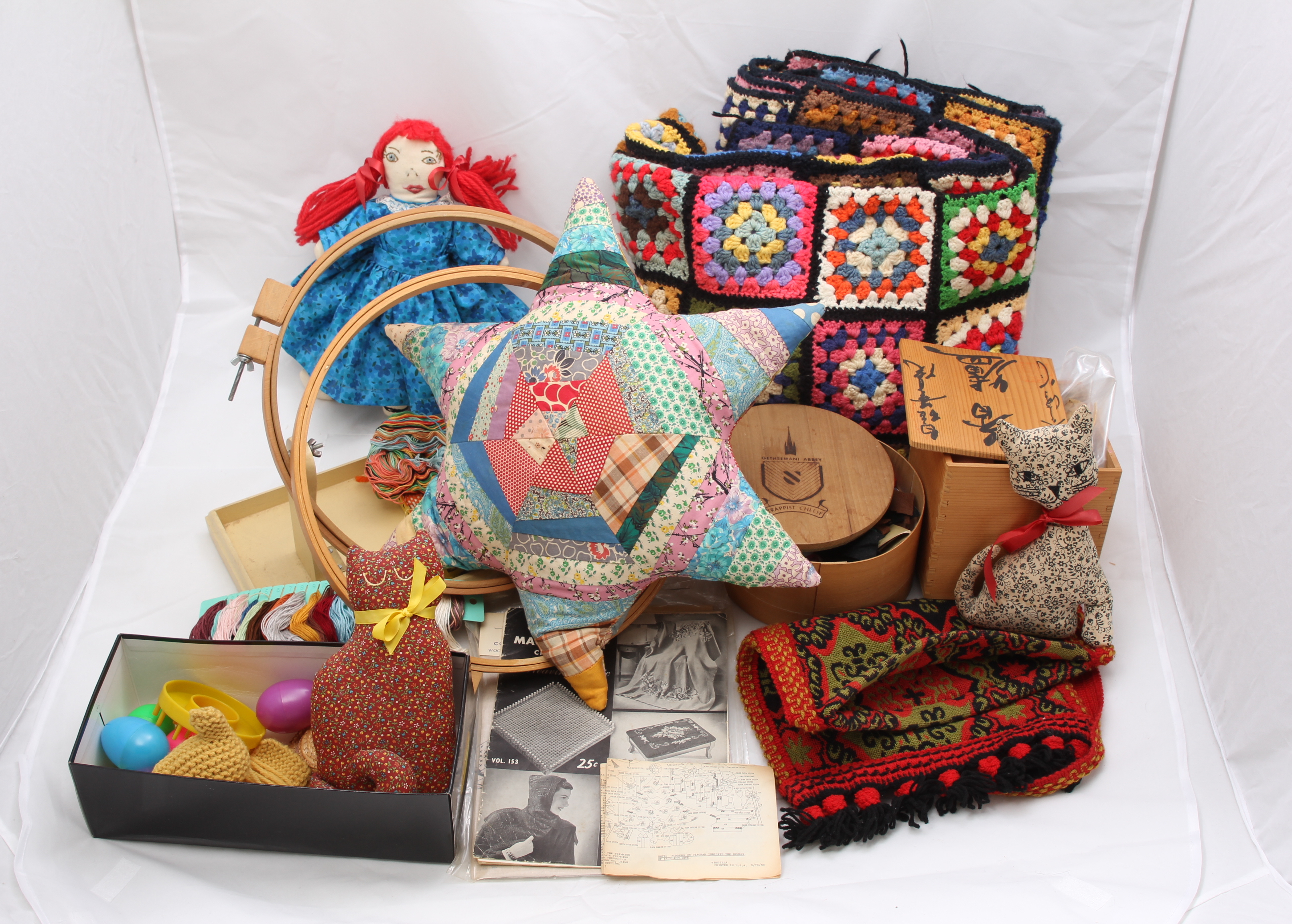 Vintage Craft Supplies and Crocheted Afghan