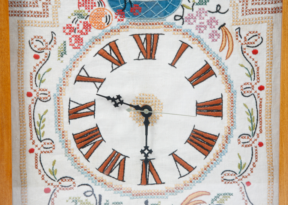 Embroidered Face Wall Clock in Frame
