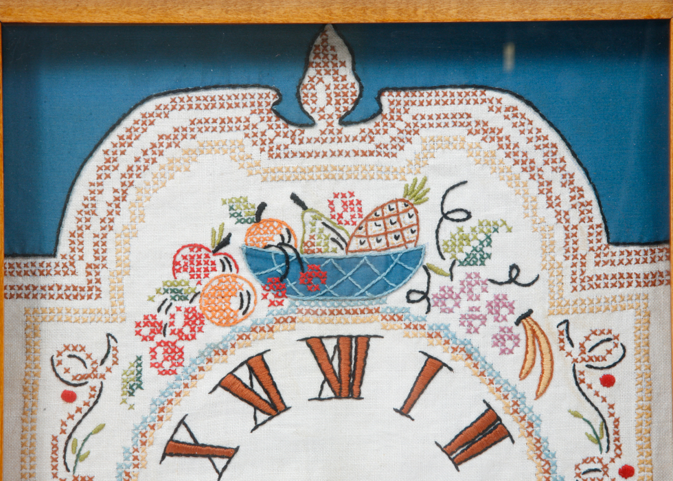 Embroidered Face Wall Clock in Frame