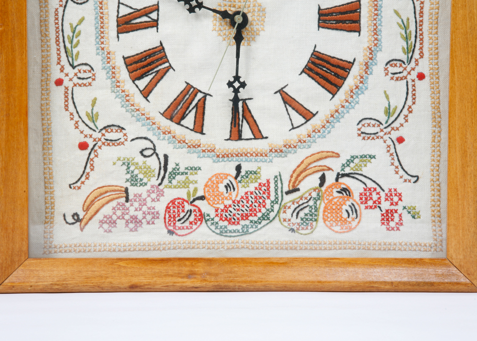 Embroidered Face Wall Clock in Frame