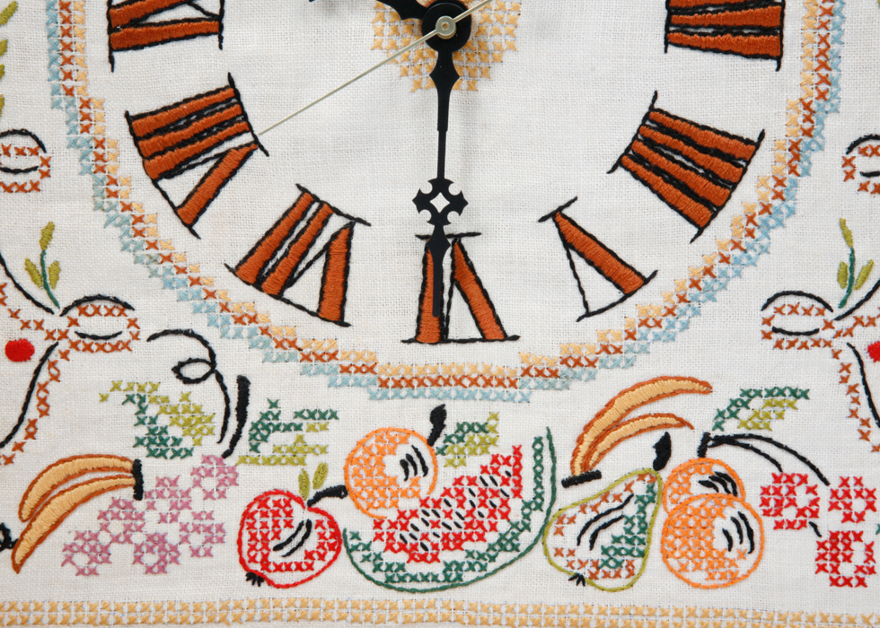 Embroidered Face Wall Clock in Frame