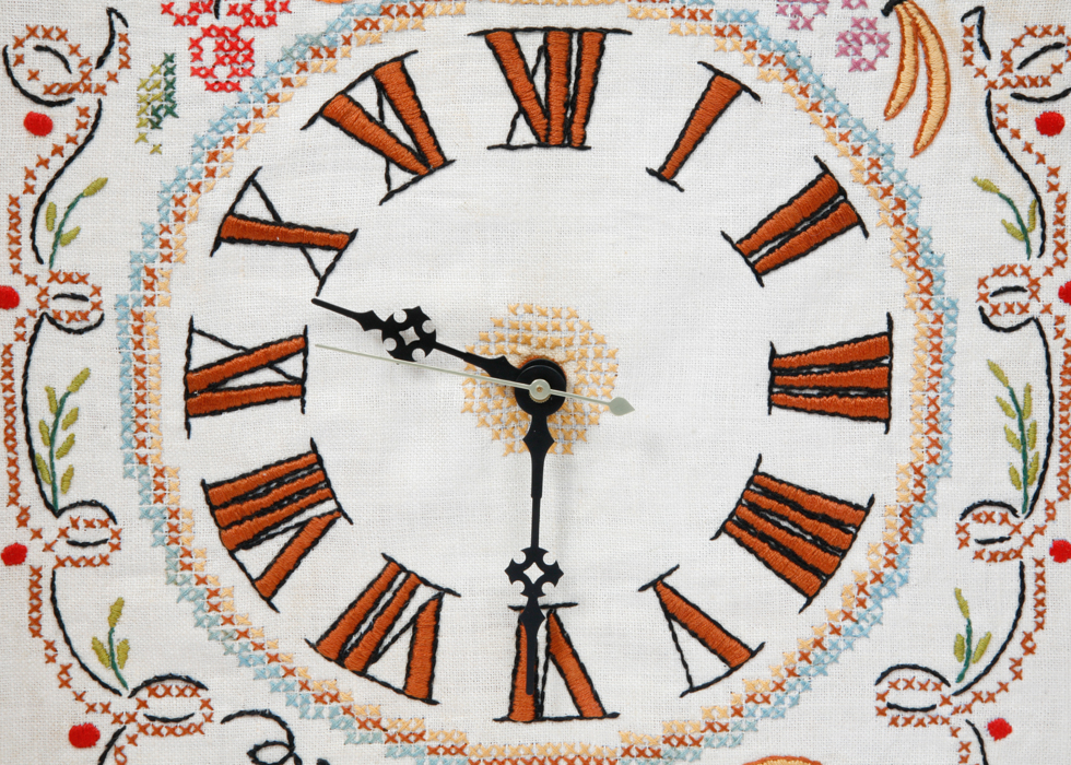 Embroidered Face Wall Clock in Frame