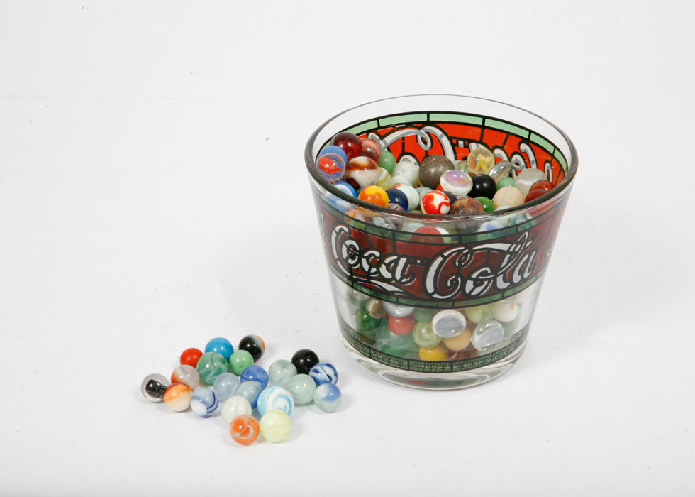 Vintage Marbles in a Coca-Cola Glass Bowl