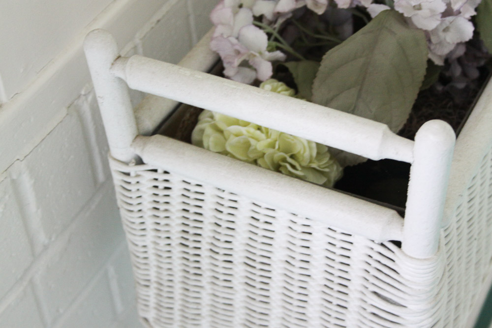 White Wicker Planter and Side Table