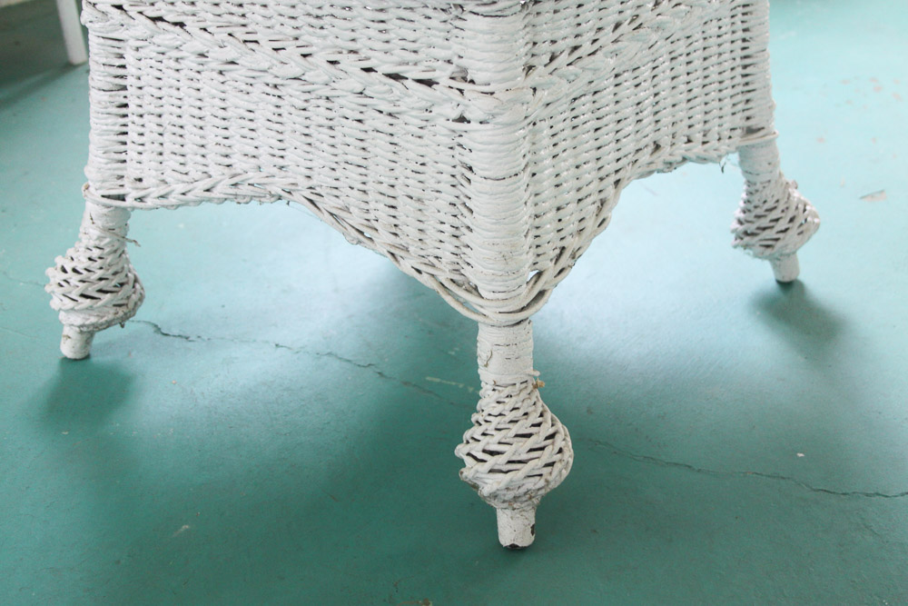 White Wicker Planter and Side Table