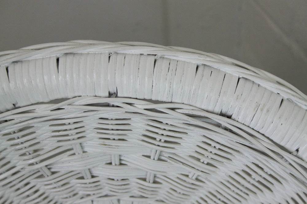 Wicker Chair, Hanging Planter, and Shelf