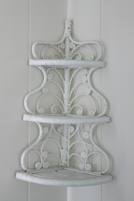 Wicker Chair, Hanging Planter, and Shelf