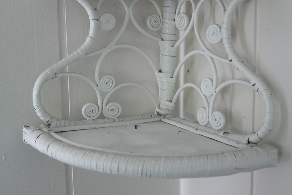 Wicker Chair, Hanging Planter, and Shelf