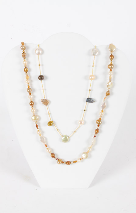 Two Faux Pearl and Bead Necklaces