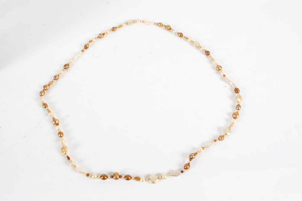 Two Faux Pearl and Bead Necklaces