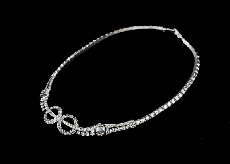 Otis Art Deco Sterling Rhinestone Necklace
