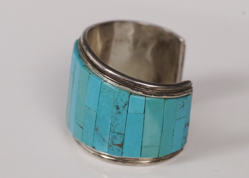 Stunning Sterling Silver and Turquoise Mosaic Cuff Bracelet