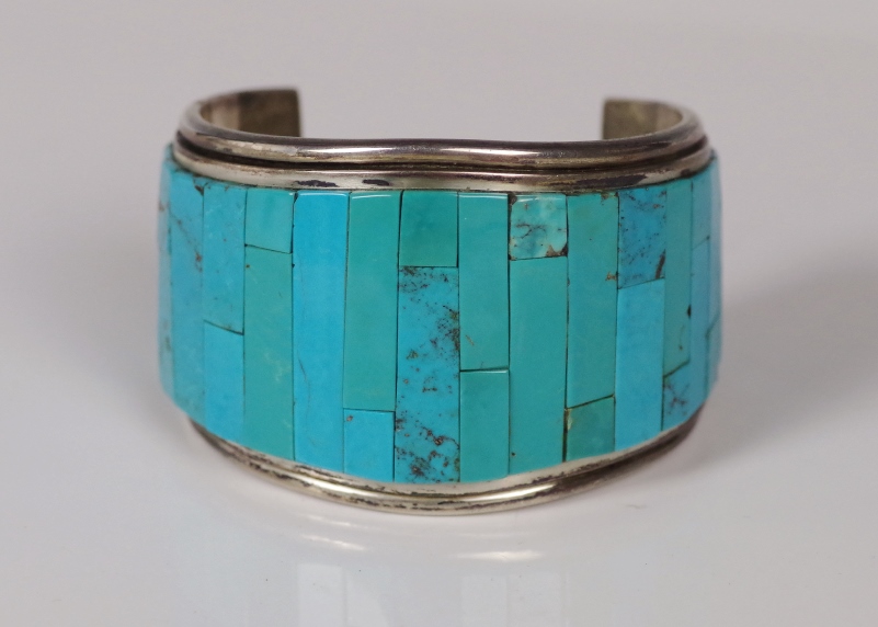 Stunning Sterling Silver and Turquoise Mosaic Cuff Bracelet