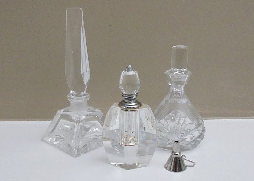 Three Crystal/ Cut Glass Perfume Bottles