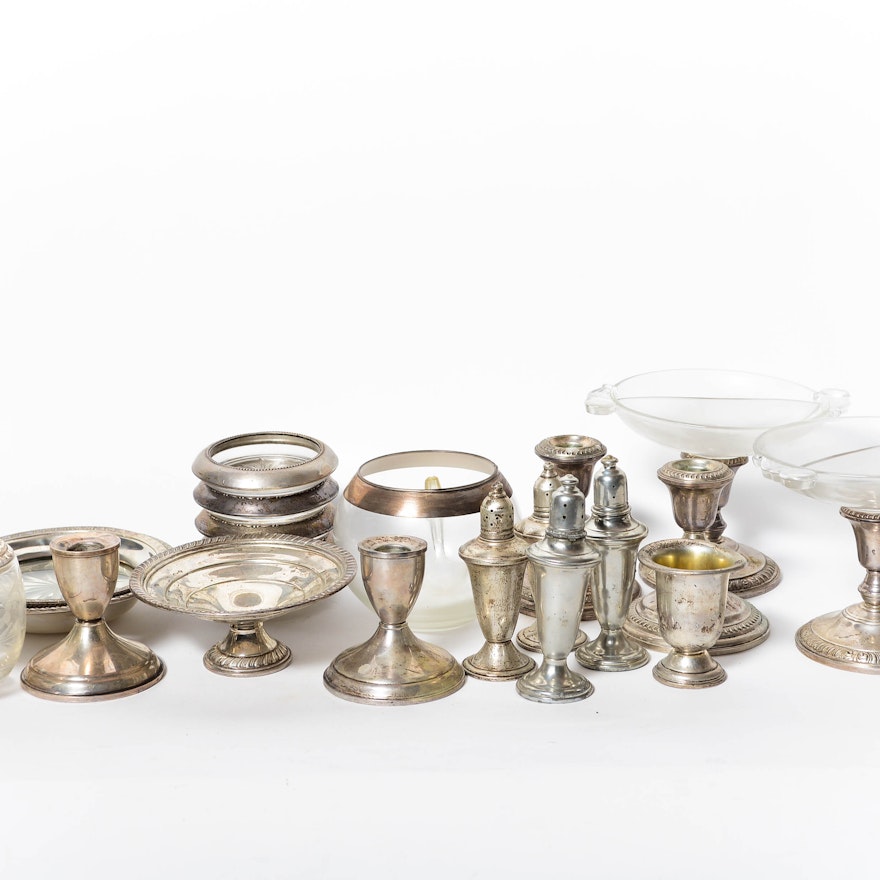 Collection of Sterling Silver Plates, Bowls, Candlesticks