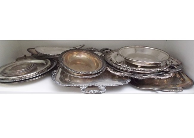 Large Assortment of Silver Plate Trays