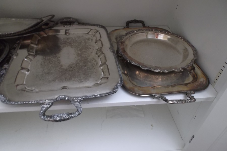 Large Assortment of Silver Plate Trays
