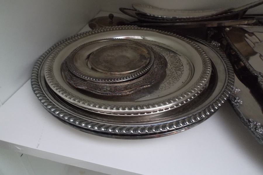Large Assortment of Silver Plate Trays