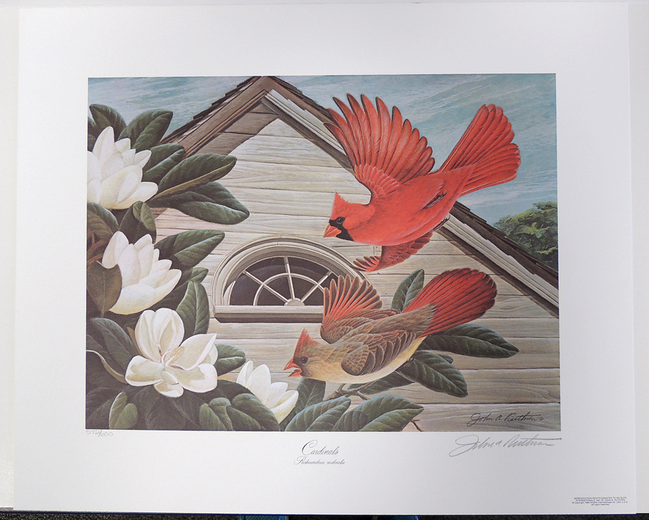 Signed Lithograph "Cardinals" by John Ruthven