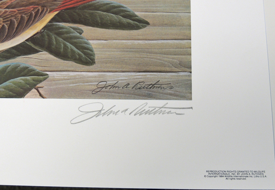 Signed Lithograph "Cardinals" by John Ruthven