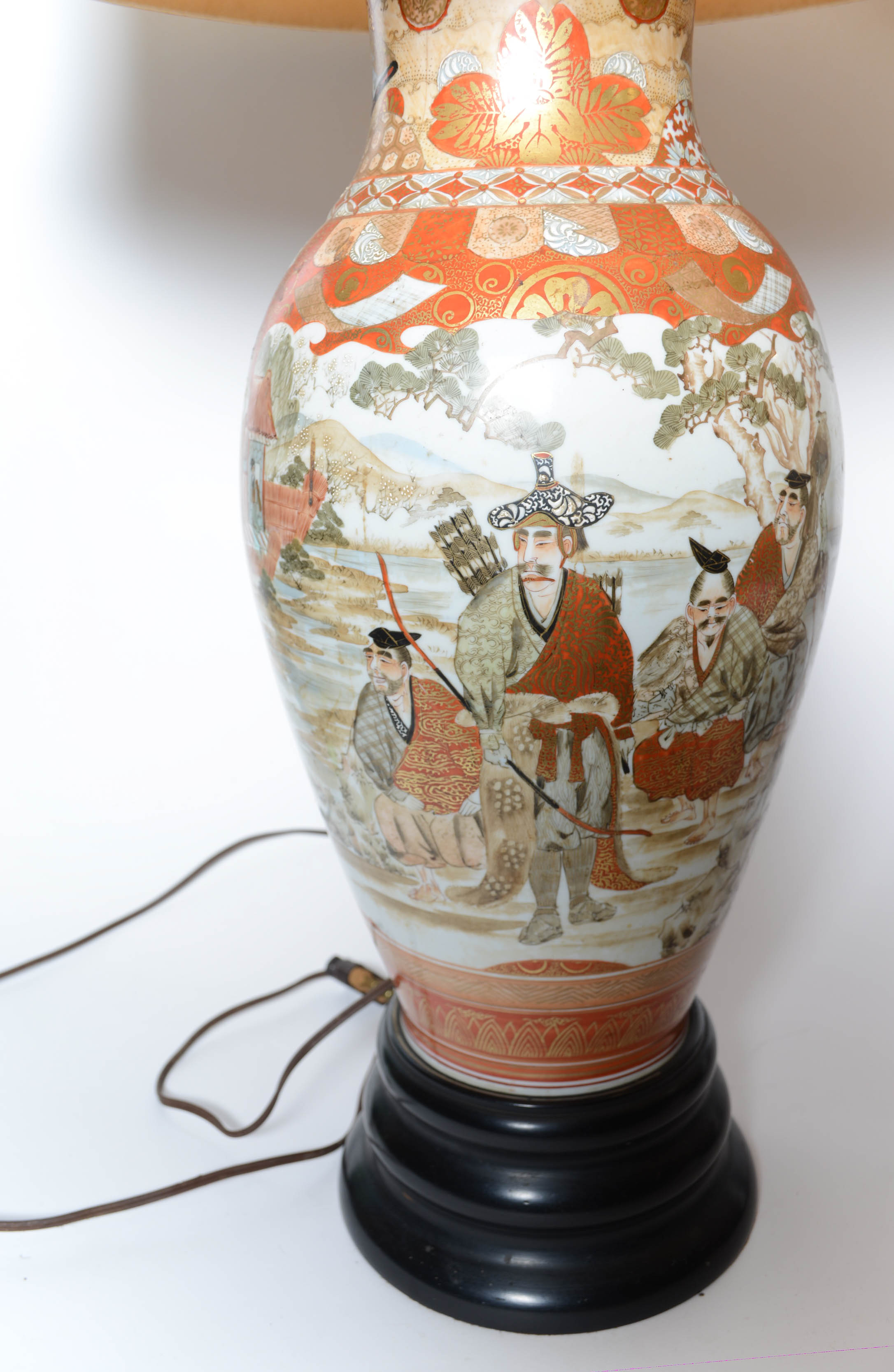 Pair of Large Japanese Satsuma Lamps