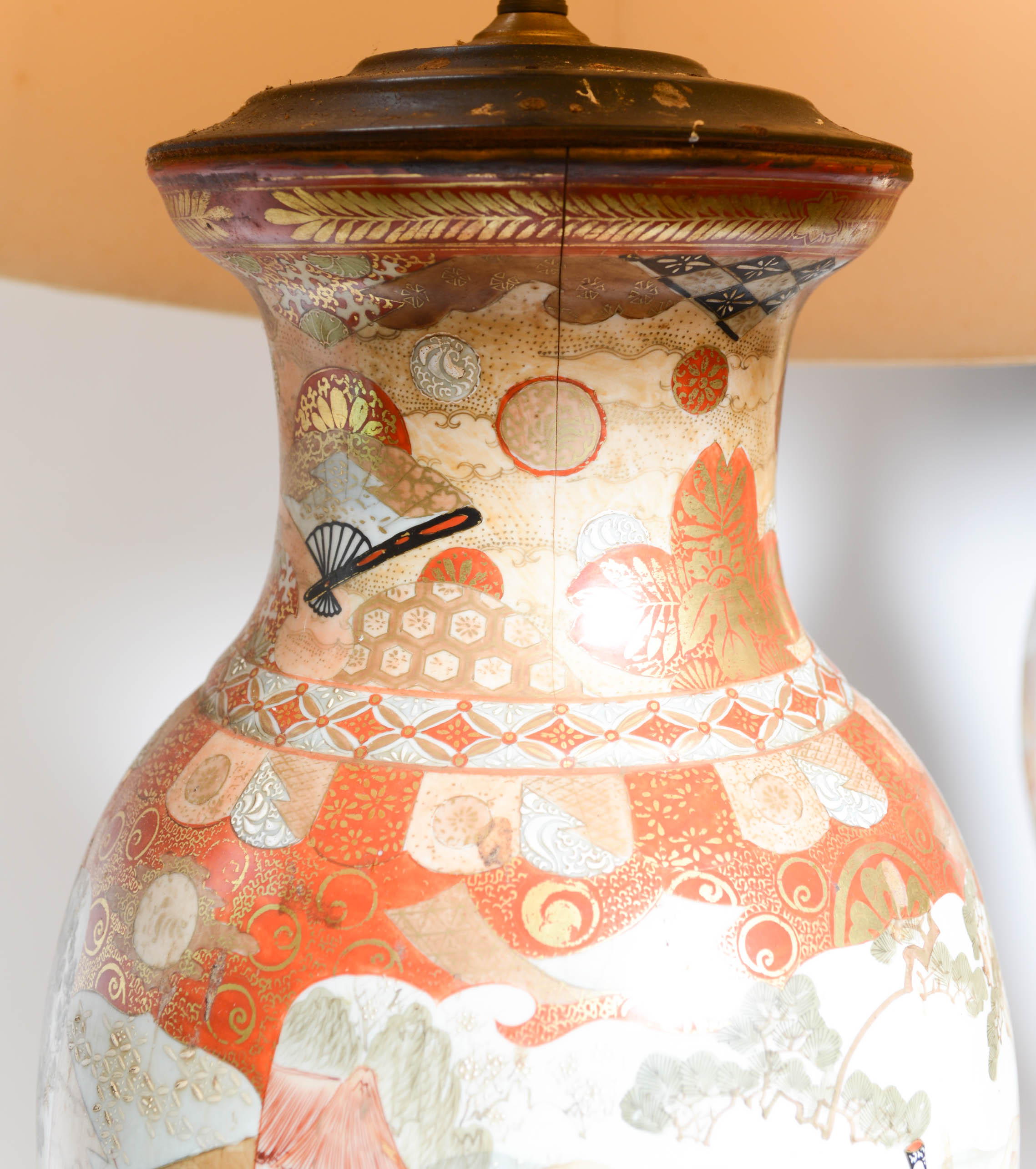 Pair of Large Japanese Satsuma Lamps
