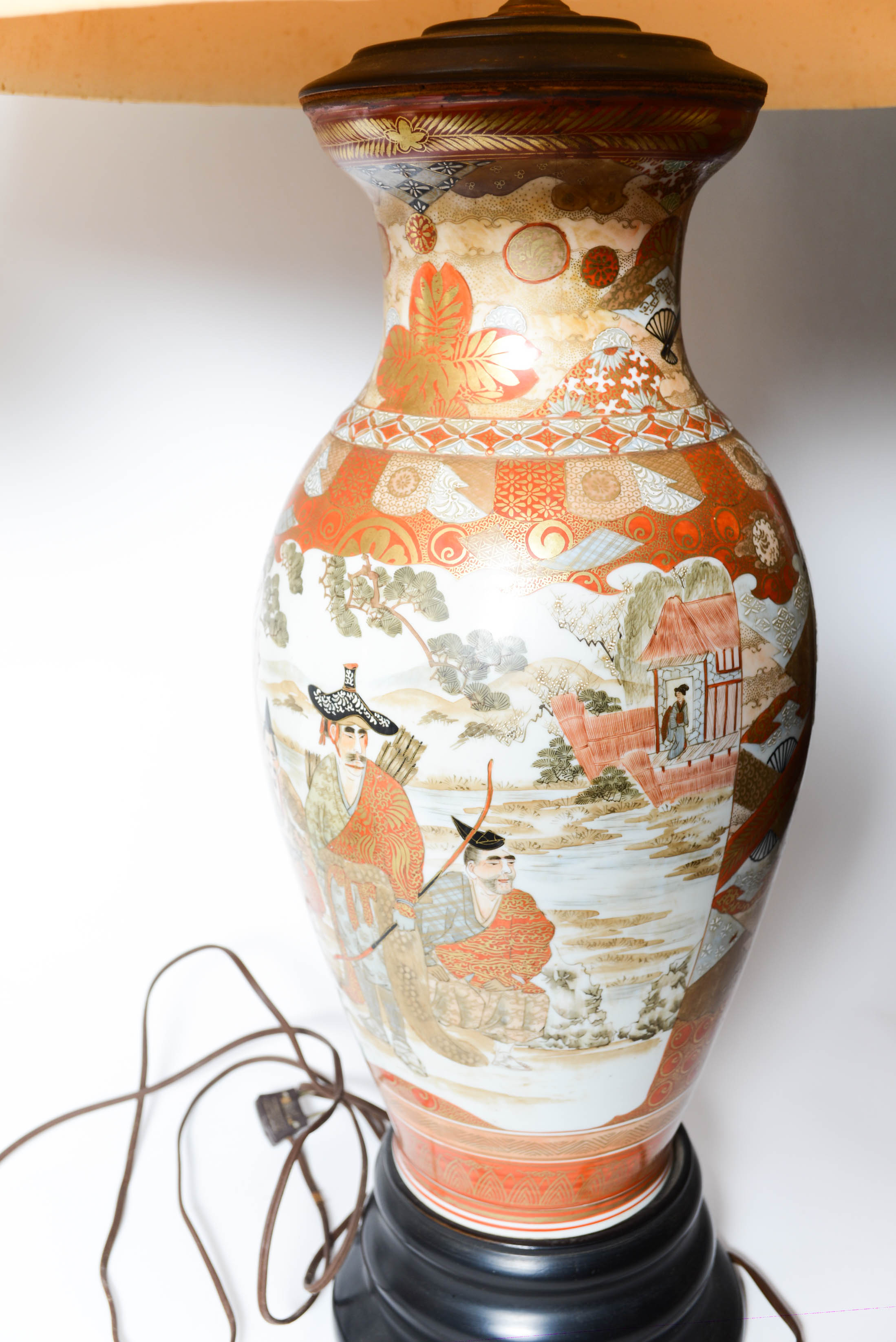 Pair of Large Japanese Satsuma Lamps