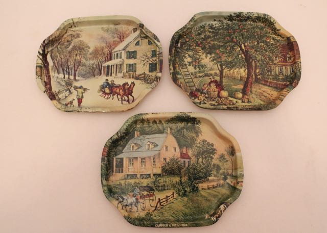 Vintage Currier and Ives Tin Snack Trays