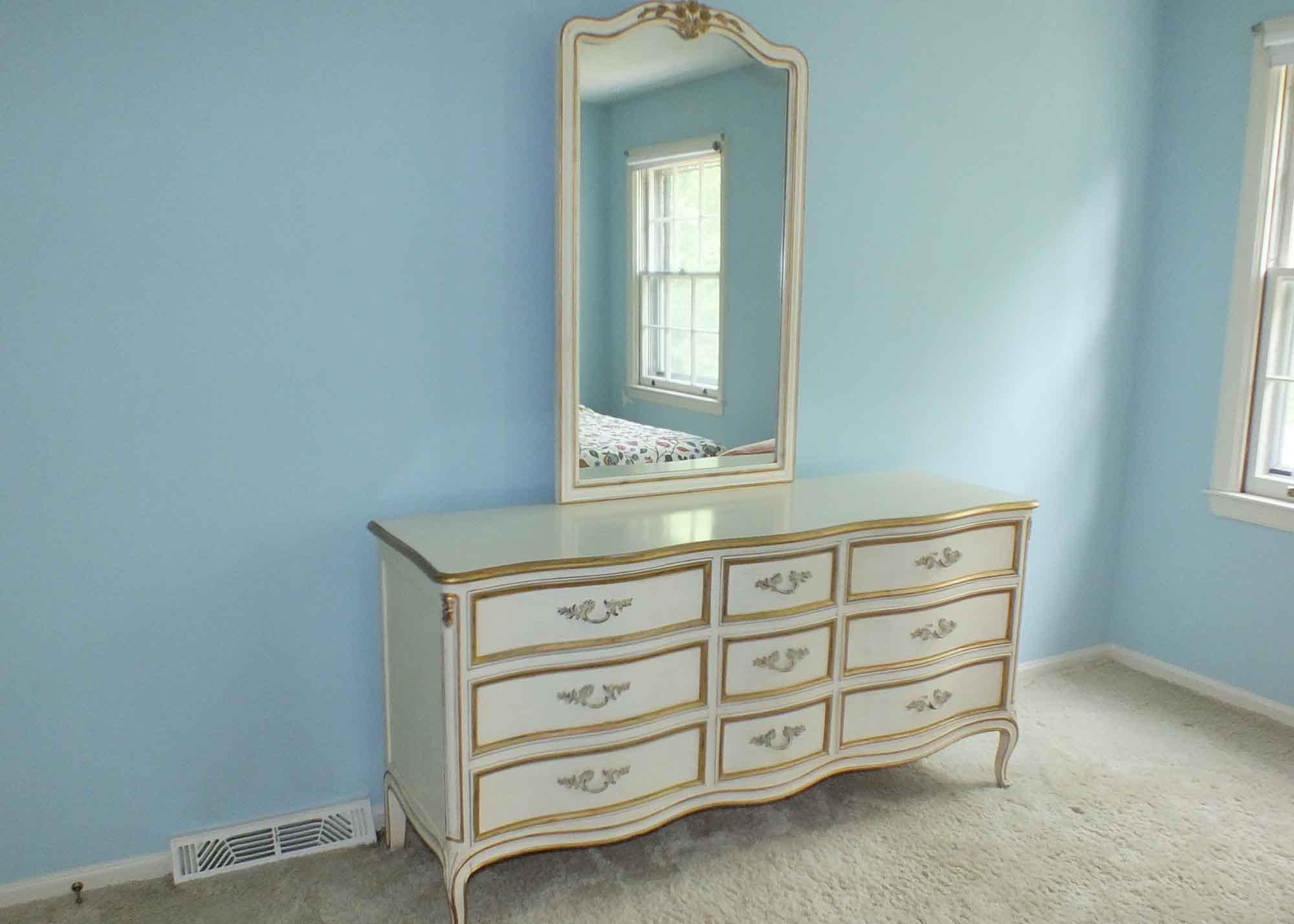 French Provincial Painted Dresser and Attached Mirror by Henredon