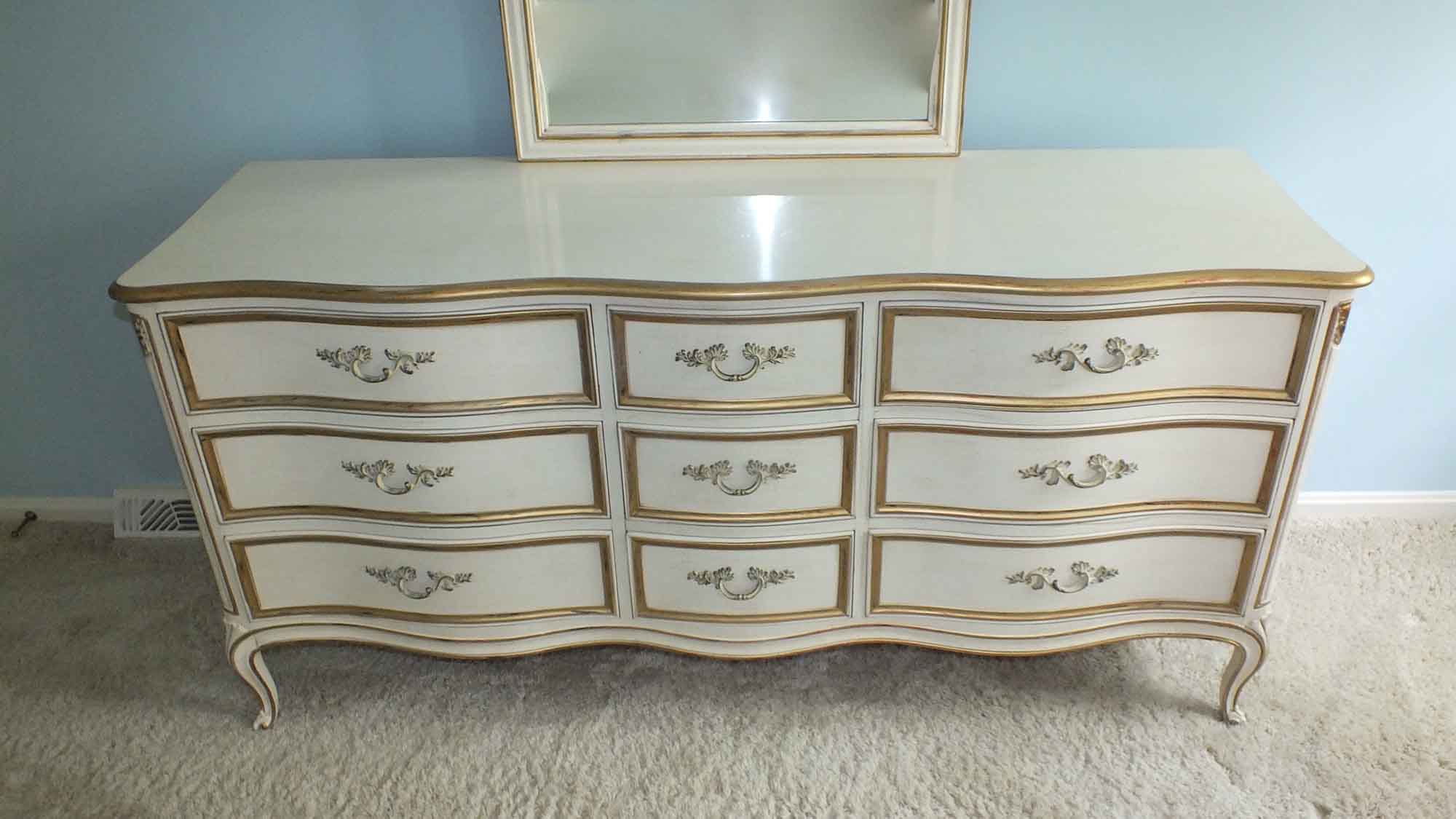 French Provincial Painted Dresser and Attached Mirror by Henredon