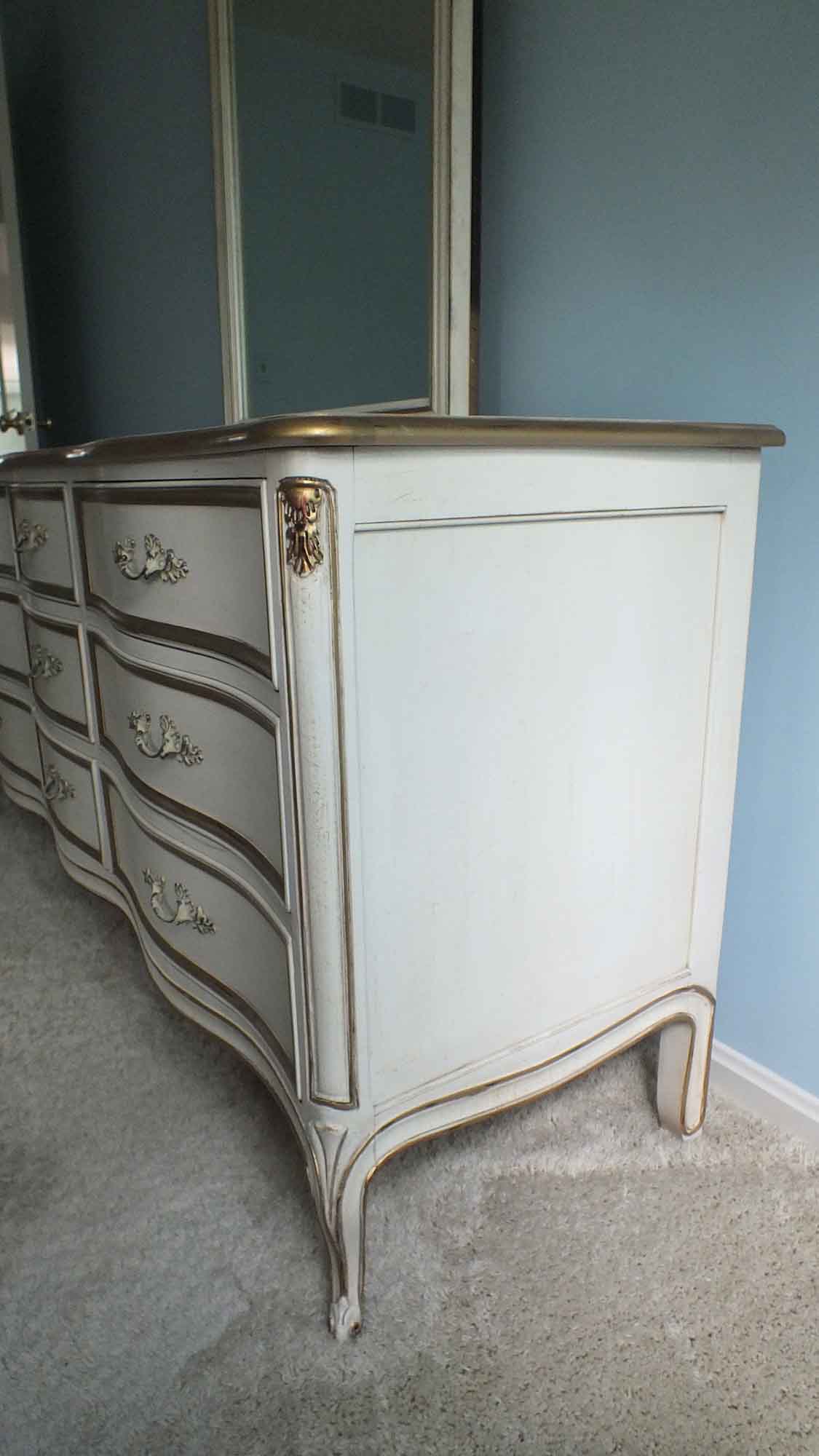 French Provincial Painted Dresser and Attached Mirror by Henredon
