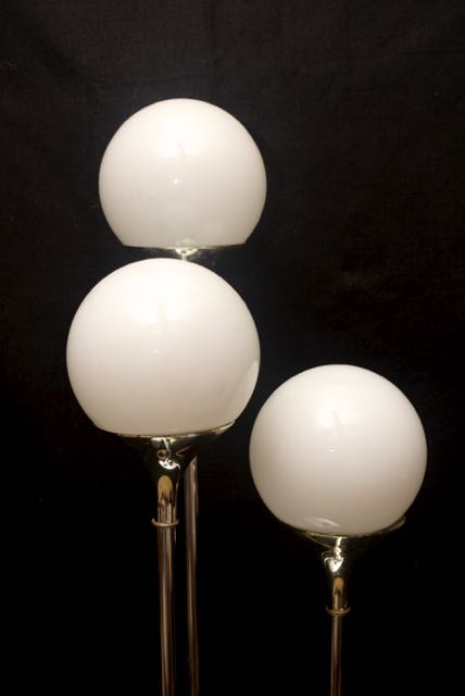 Modern Table or Floor Lamp With Three Lighted White Glass Globes