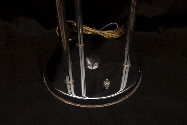 Modern Table or Floor Lamp With Three Lighted White Glass Globes