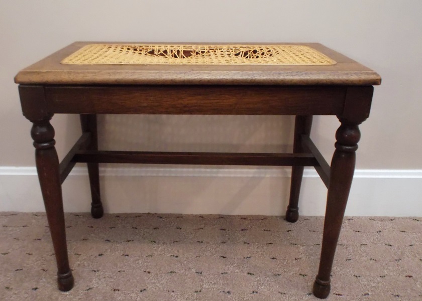 Antique Walnut Cane Seat Piano Bench