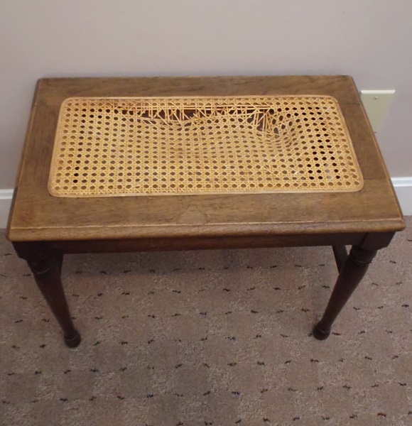 Antique Walnut Cane Seat Piano Bench